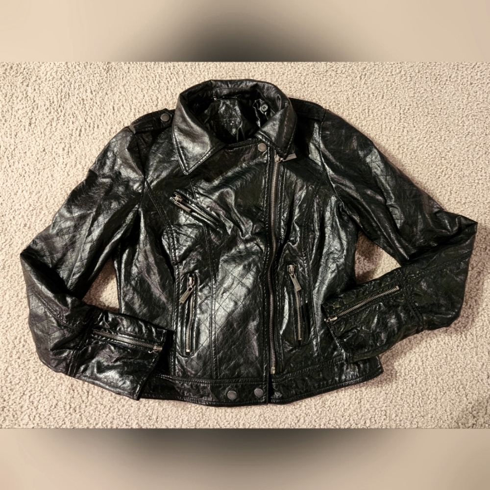 Side zipper faux leather jacket